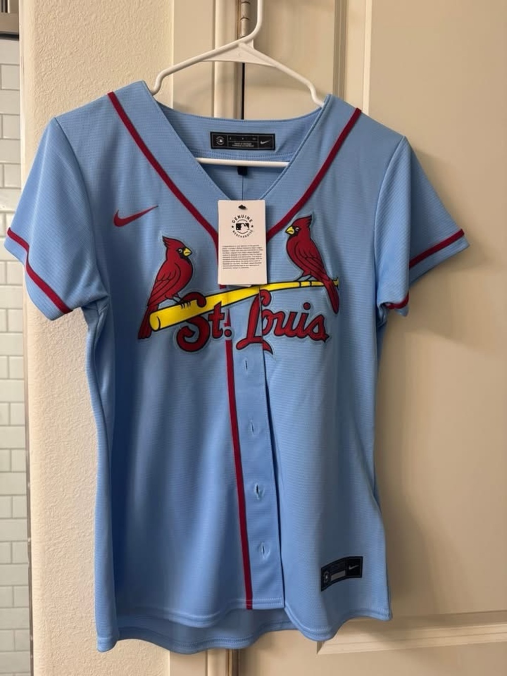 Nike St. Louis Cardinals Women's Light Blue Jersey with Red and Yellow Accents